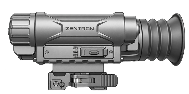 MEGA CQ25R + ZT-AC0217CQ + ZT-AC02, 1.7 in nominal optical center height. Illustration based on product photo.