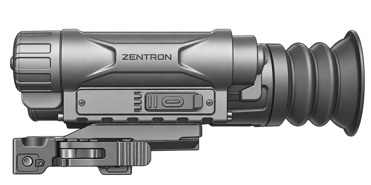 MEGA CQ25R + ZT-AC02DV + ZT-AC02, 1.5 in nominal optical center height. Illustration based on product photo.